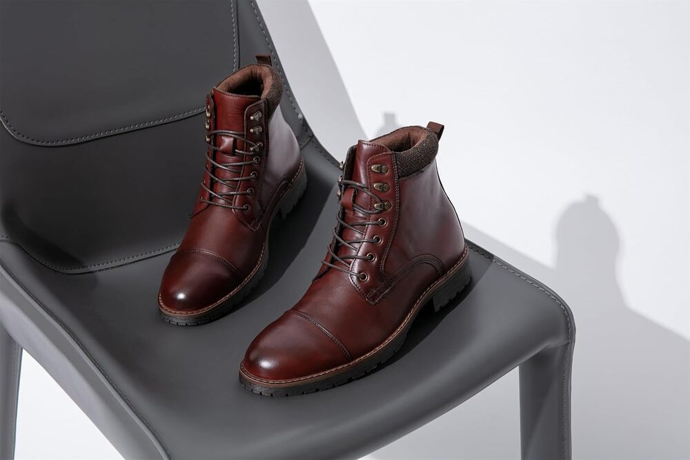 Vostey Men's Motorcycle Dress Boots Wine Red Genuine Leather Size 11